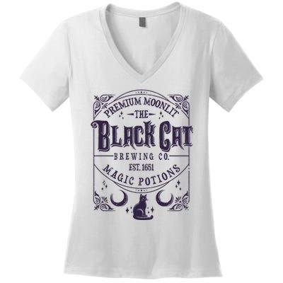 Halloween Premium Moonlit The Black Cat Magic Potions Est 1651 Women's V-Neck T-Shirt