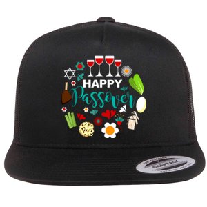 Happy Passover Meal Seder Dinner Flat Bill Trucker Hat