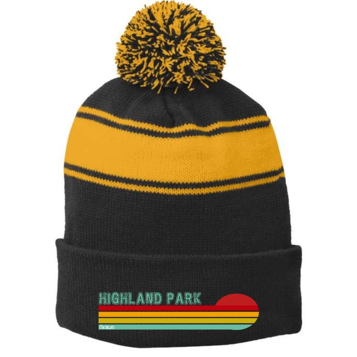 Highland Park Michigan Stripe Pom Pom Beanie