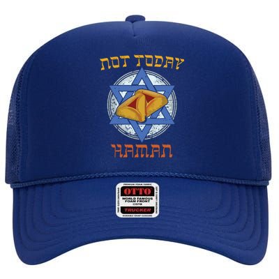 Happy Purim Not Today Haman Jew Holiday Hamantaschen High Crown Mesh Back Trucker Hat