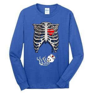 Halloween Pregnancy Nurse Skeleton Dad Mom Costume Cool Gift Tall Long Sleeve T-Shirt