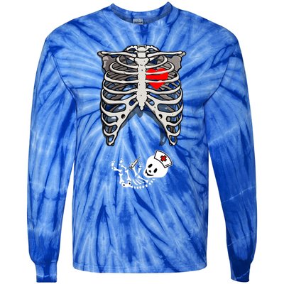 Halloween Pregnancy Nurse Skeleton Dad Mom Costume Cool Gift Tie-Dye Long Sleeve Shirt