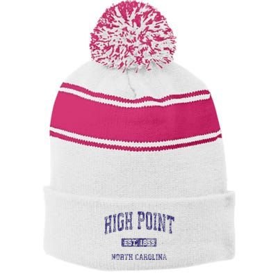 High Point North Carolina Nc Vintage Athletic Stripe Pom Pom Beanie