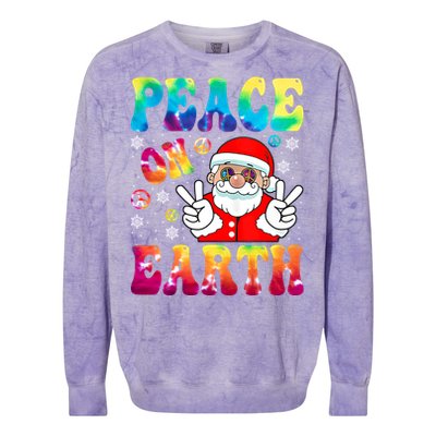 Hippie Peace On Earth Boho Christmas Santa Claus Pajamas Gift Colorblast Crewneck Sweatshirt