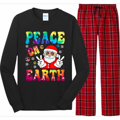 Hippie Peace On Earth Boho Christmas Santa Claus Pajamas Gift Long Sleeve Pajama Set