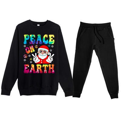 Hippie Peace On Earth Boho Christmas Santa Claus Pajamas Gift Premium Crewneck Sweatsuit Set