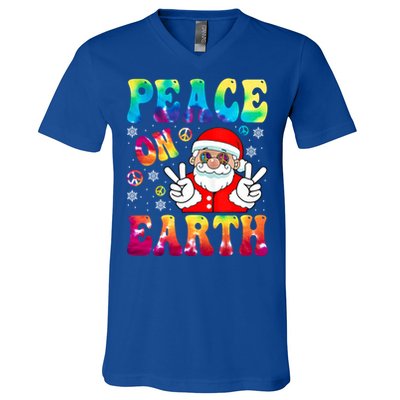 Hippie Peace On Earth Boho Christmas Santa Claus Pajamas Gift V-Neck T-Shirt