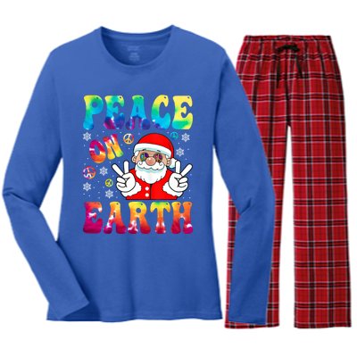 Hippie Peace On Earth Boho Christmas Santa Claus Pajamas Gift Women's Long Sleeve Flannel Pajama Set 