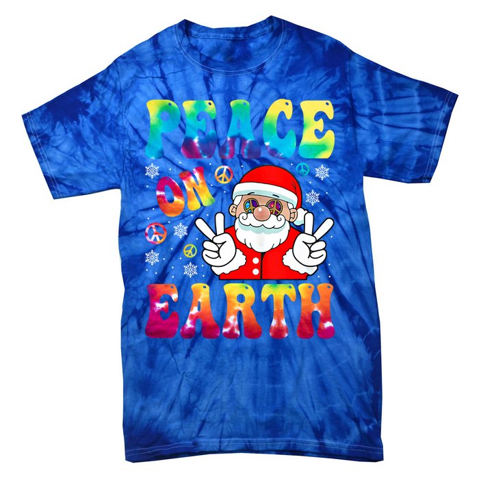 Hippie Peace On Earth Boho Christmas Santa Claus Pajamas Gift Tie-Dye T-Shirt