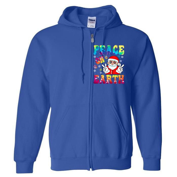 Hippie Peace On Earth Boho Christmas Santa Claus Pajamas Gift Full Zip Hoodie