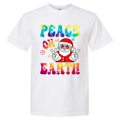 Hippie Peace On Earth Boho Christmas Santa Claus Pajamas Gift Garment-Dyed Heavyweight T-Shirt