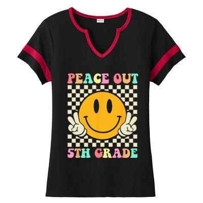 Hippie Peace Out 5th Grade Teacher Last Day Of School Ladies Halftime Notch Neck Tee