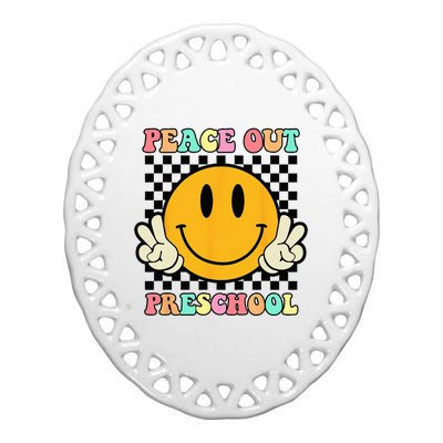 Hippie Peace Out Preschool Teacher Last Day Of School Ceramic Oval Ornament