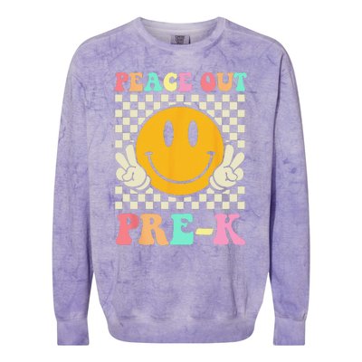 Hippie Peace Out PreK Teacher Last Day Of School Colorblast Crewneck Sweatshirt