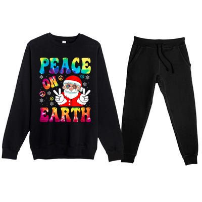 Hippie Peace On Earth Boho Christmas Santa Claus Pajamas Funny Gift Premium Crewneck Sweatsuit Set