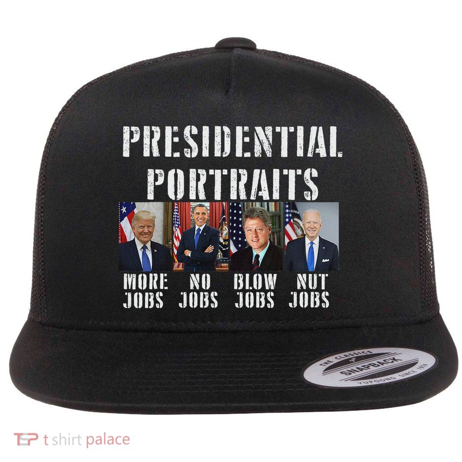 Humor Presidential Portraits Trump Obama Biden Clinton Flat Bill Trucker Hat