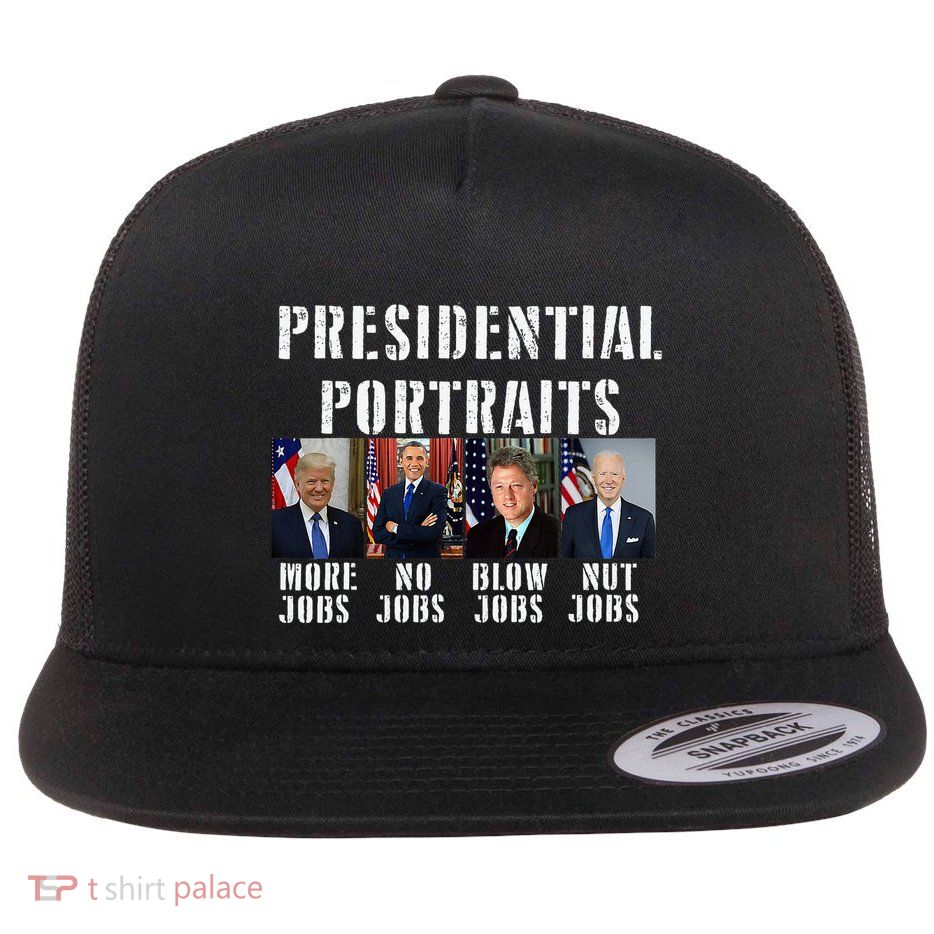 Humor Presidential Portraits Trump Obama Biden Clinton Flat Bill Trucker Hat