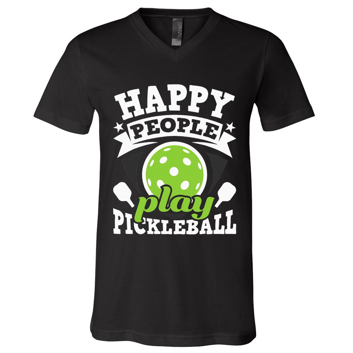 Happy People Play Pickleball Paddleball Player V-Neck T-Shirt