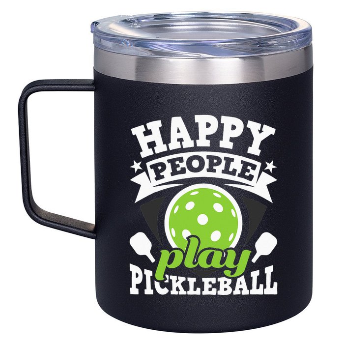 Happy People Play Pickleball Paddleball Player 12oz Stainless Steel Coffee Mug