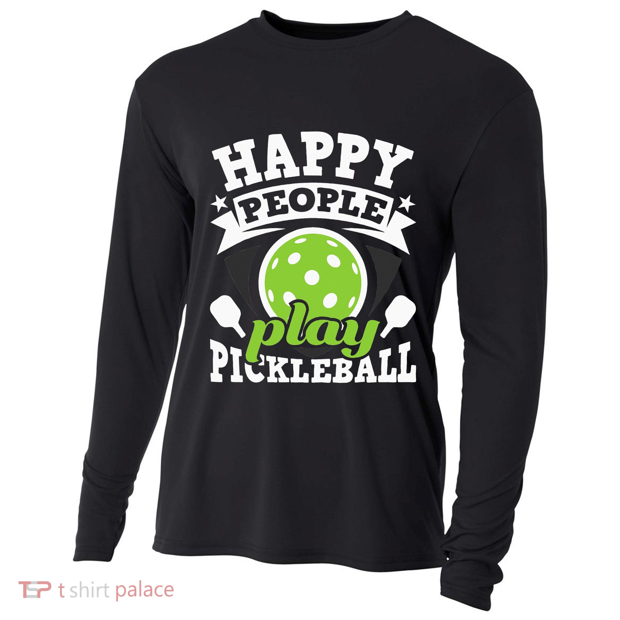 Happy People Play Pickleball Paddleball Player Cooling Performance Long Sleeve Crew