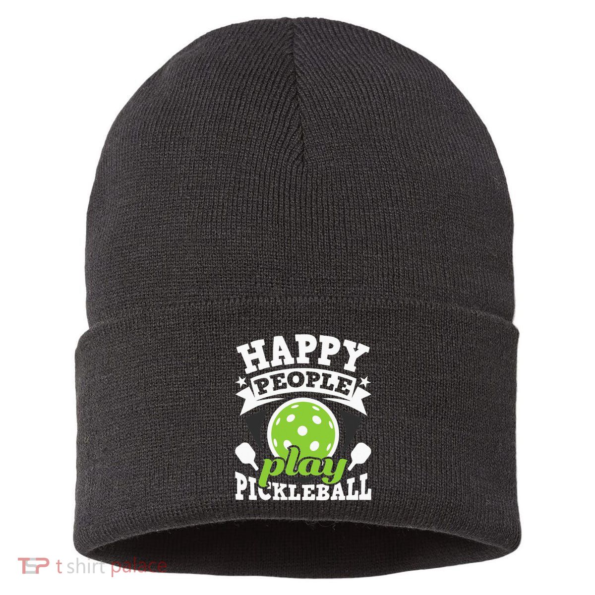 Happy People Play Pickleball Paddleball Player Sustainable Knit Beanie