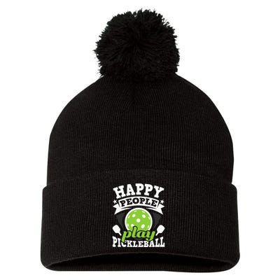 Happy People Play Pickleball Paddleball Player Pom Pom 12in Knit Beanie