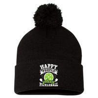 Happy People Play Pickleball Paddleball Player Pom Pom 12in Knit Beanie