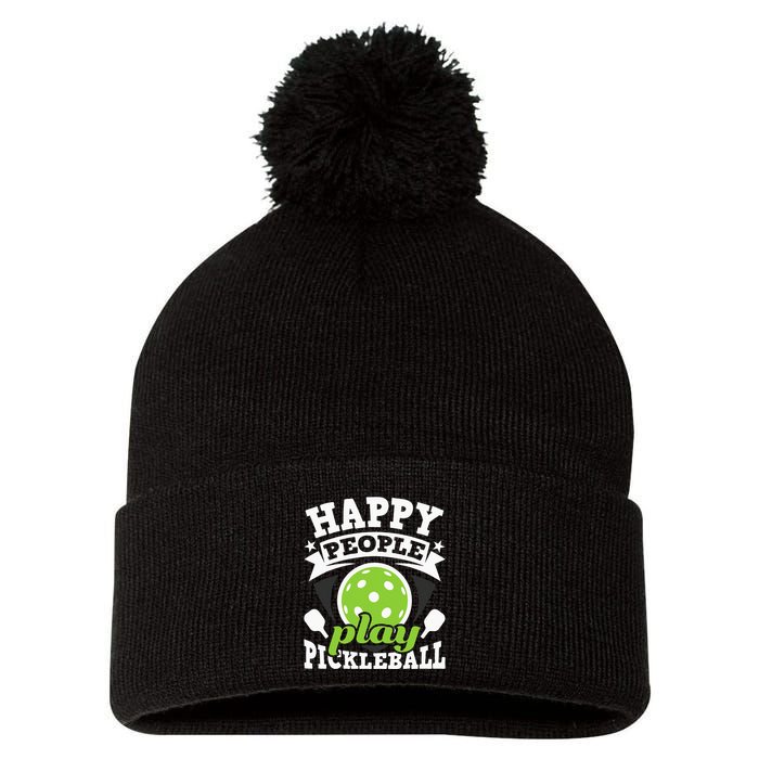 Happy People Play Pickleball Paddleball Player Pom Pom 12in Knit Beanie