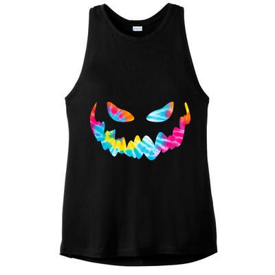 Halloween Pumpkin Pink Yellow Blue Tie Dye Face Ladies PosiCharge Tri-Blend Wicking Tank