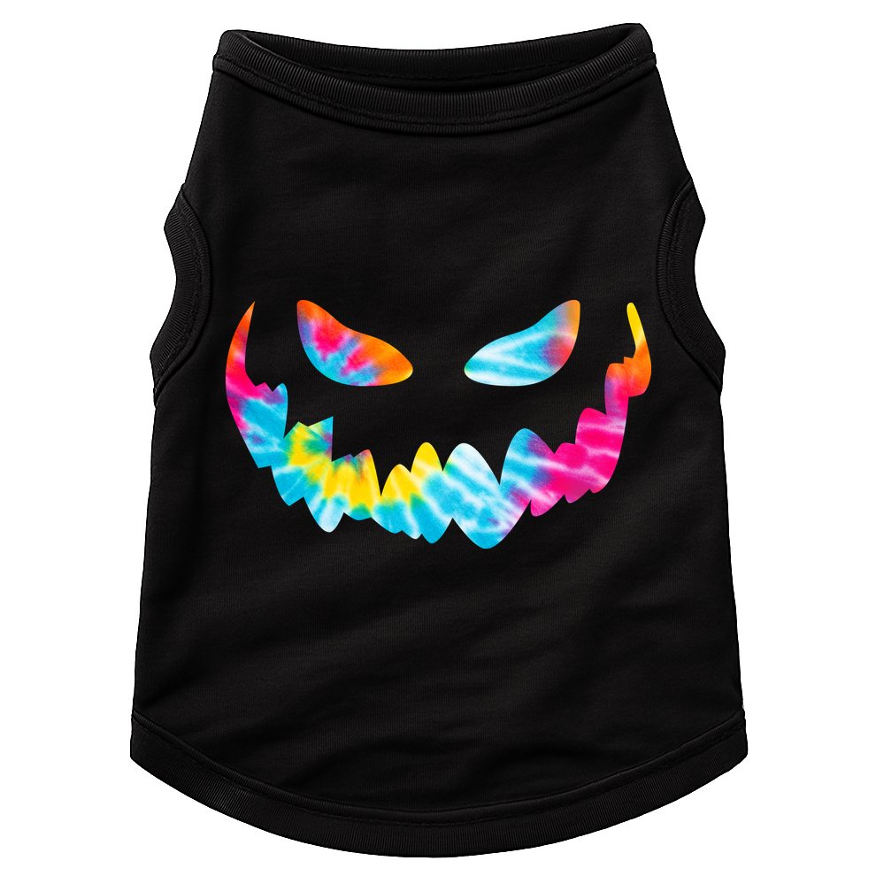 Halloween Pumpkin Pink Yellow Blue Tie Dye Face Doggie Tank