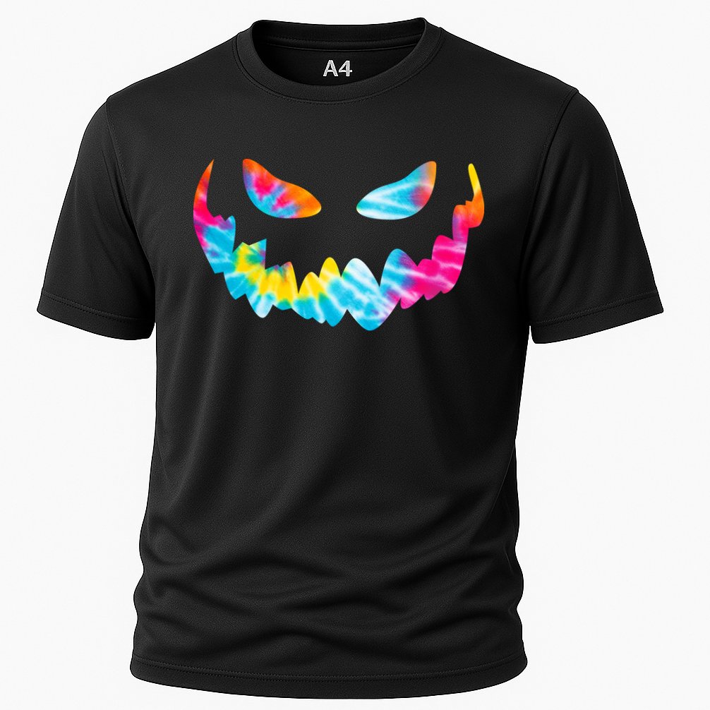 Halloween Pumpkin Pink Yellow Blue Tie Dye Face Cooling Performance Crew T-Shirt