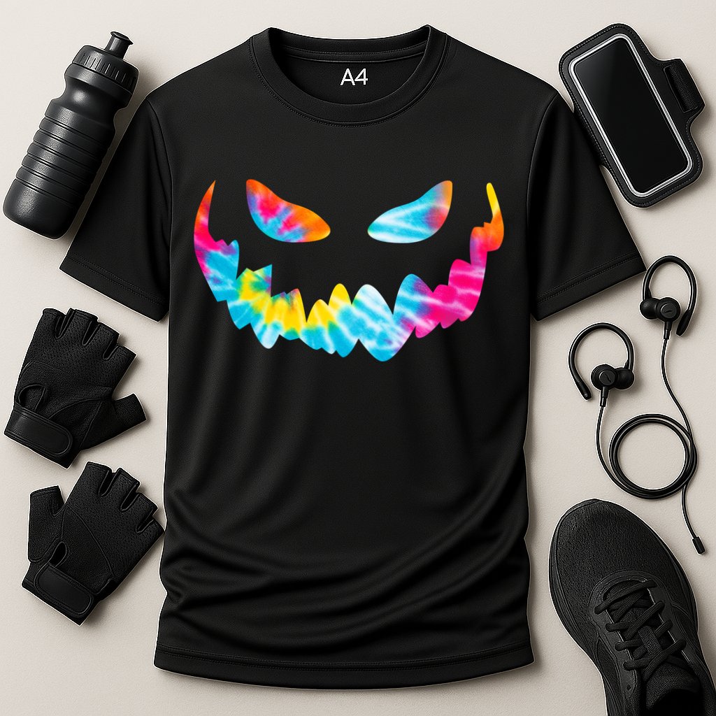 Halloween Pumpkin Pink Yellow Blue Tie Dye Face Cooling Performance Crew T-Shirt