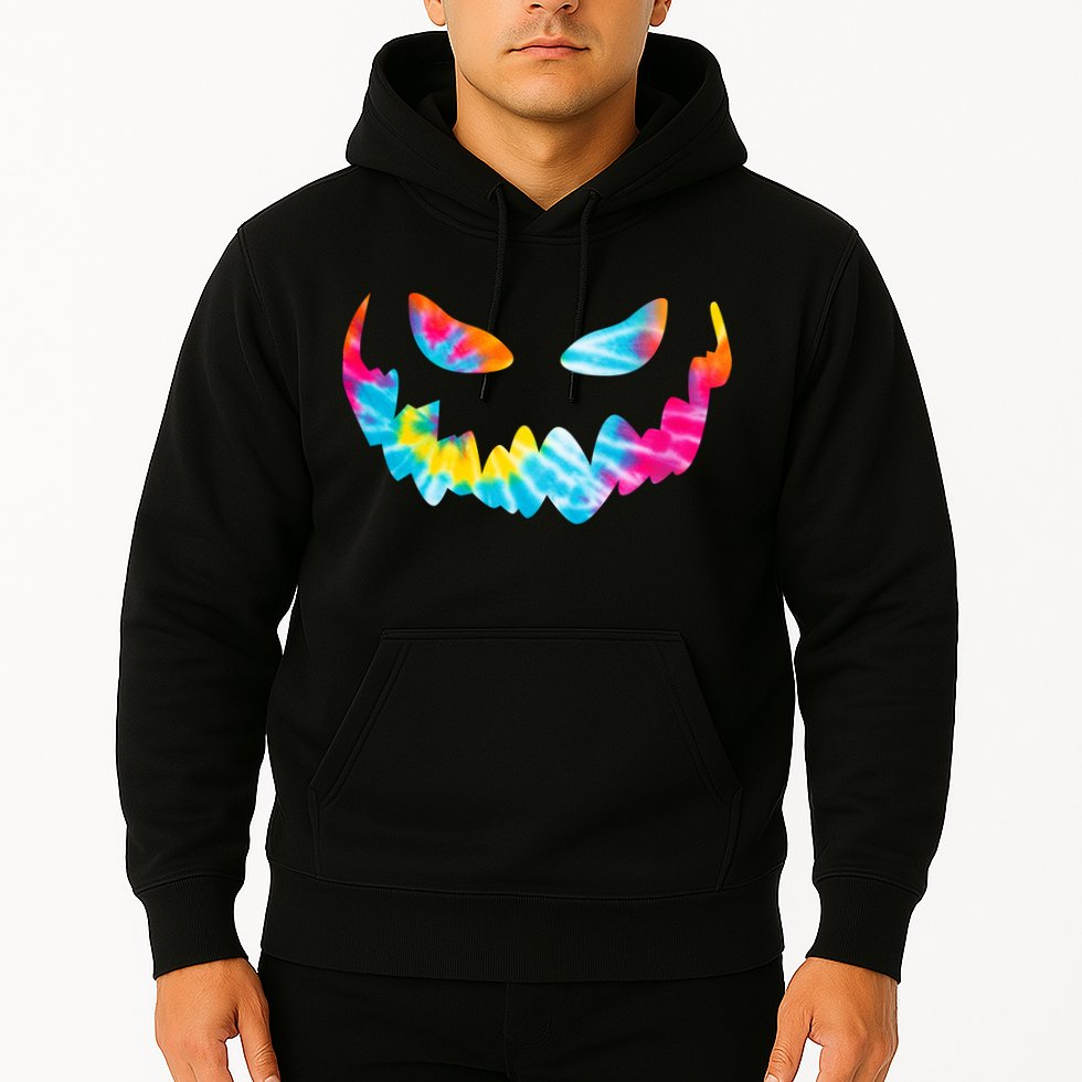 Halloween Pumpkin Pink Yellow Blue Tie Dye Face Hoodie