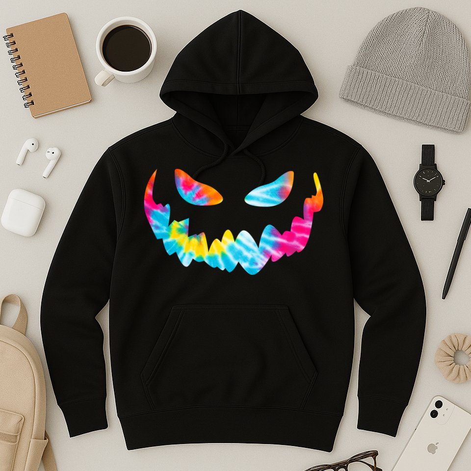 Halloween Pumpkin Pink Yellow Blue Tie Dye Face Hoodie