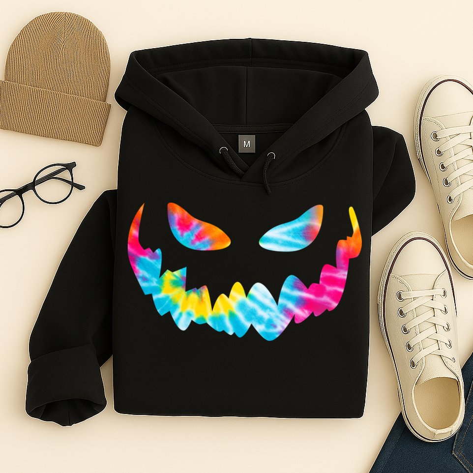 Halloween Pumpkin Pink Yellow Blue Tie Dye Face Hoodie