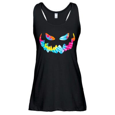 Halloween Pumpkin Pink Yellow Blue Tie Dye Face Ladies Essential Flowy Tank
