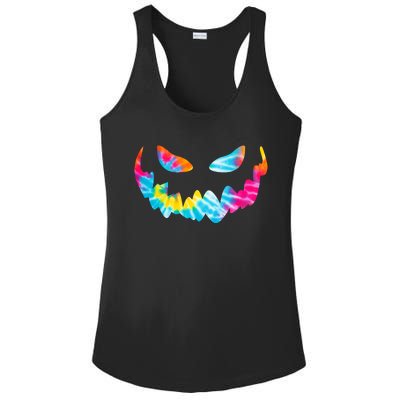 Halloween Pumpkin Pink Yellow Blue Tie Dye Face Ladies PosiCharge Competitor Racerback Tank