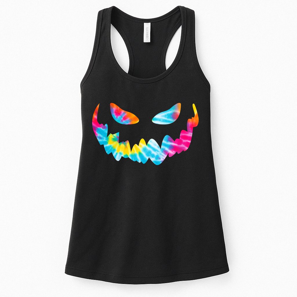Halloween Pumpkin Pink Yellow Blue Tie Dye Face Womens Tank Top