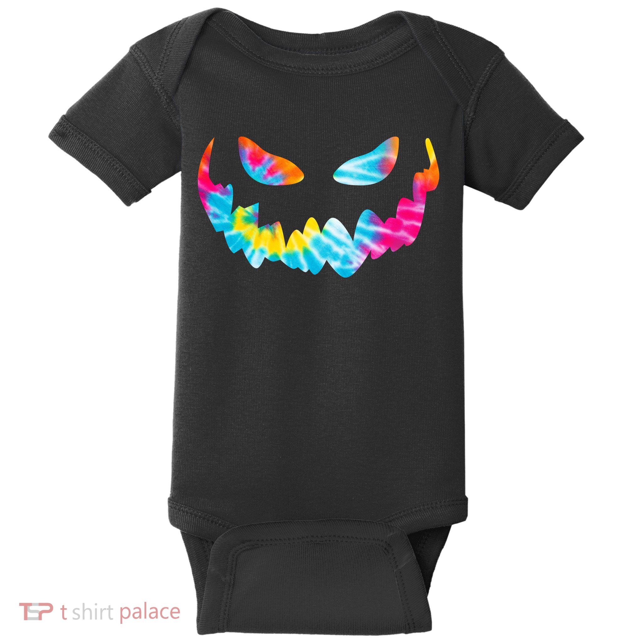 Halloween Pumpkin Pink Yellow Blue Tie Dye Face Baby Bodysuit