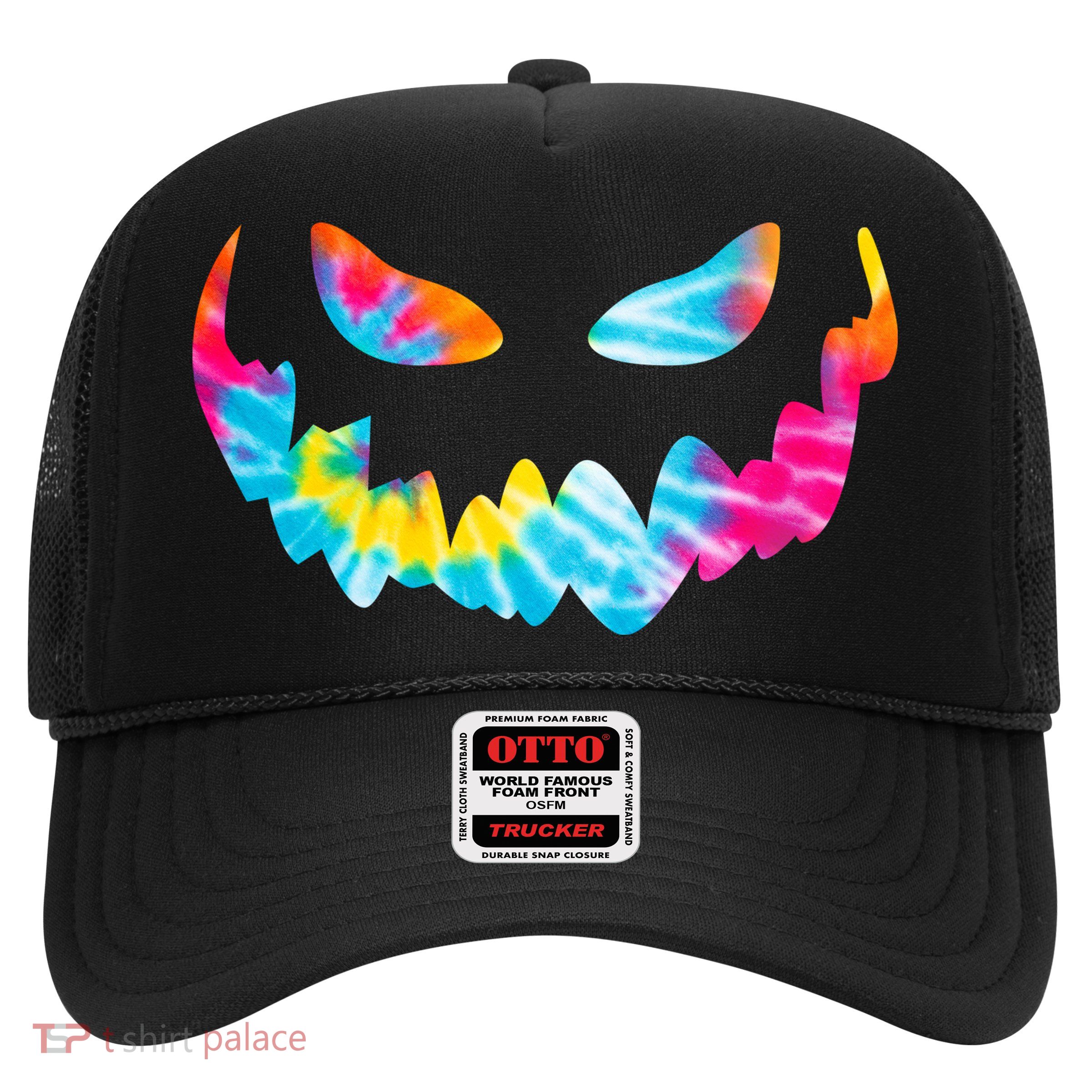 Halloween Pumpkin Pink Yellow Blue Tie Dye Face Trucker Hat