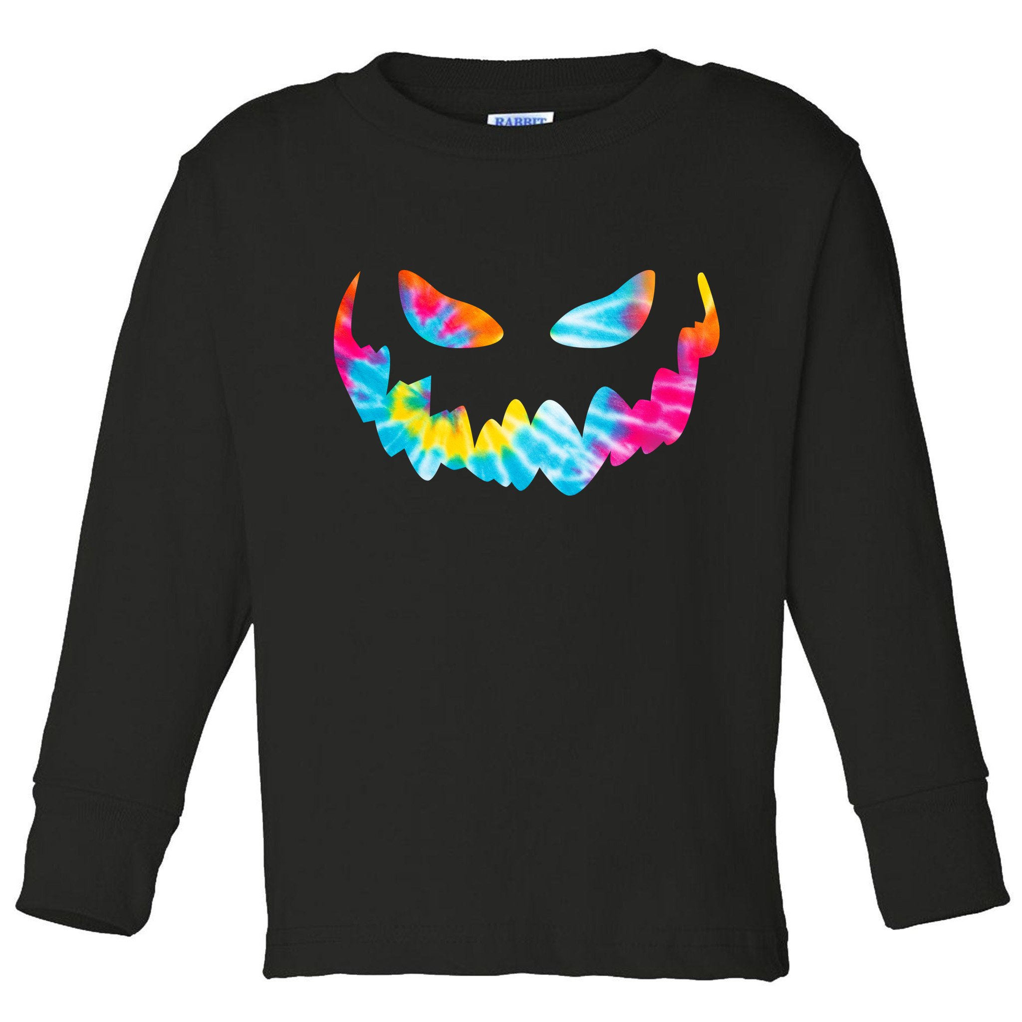 Halloween Pumpkin Pink Yellow Blue Tie Dye Face Toddler Long Sleeve Shirt