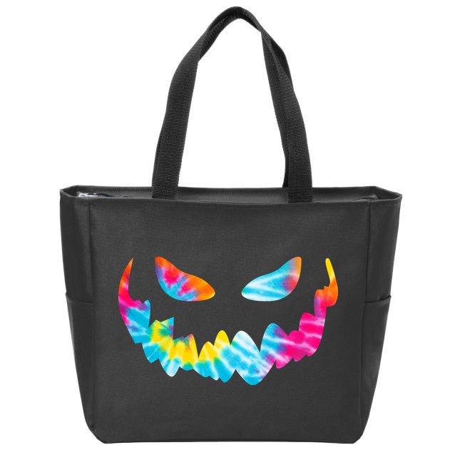 Halloween Pumpkin Pink Yellow Blue Tie Dye Face Zip Tote Bag