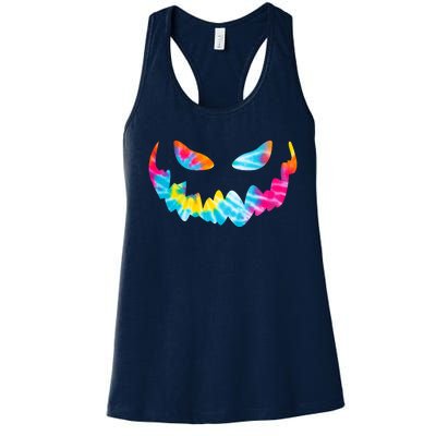 Halloween Pumpkin Pink Yellow Blue Tie Dye Face Women's Racerback Tank