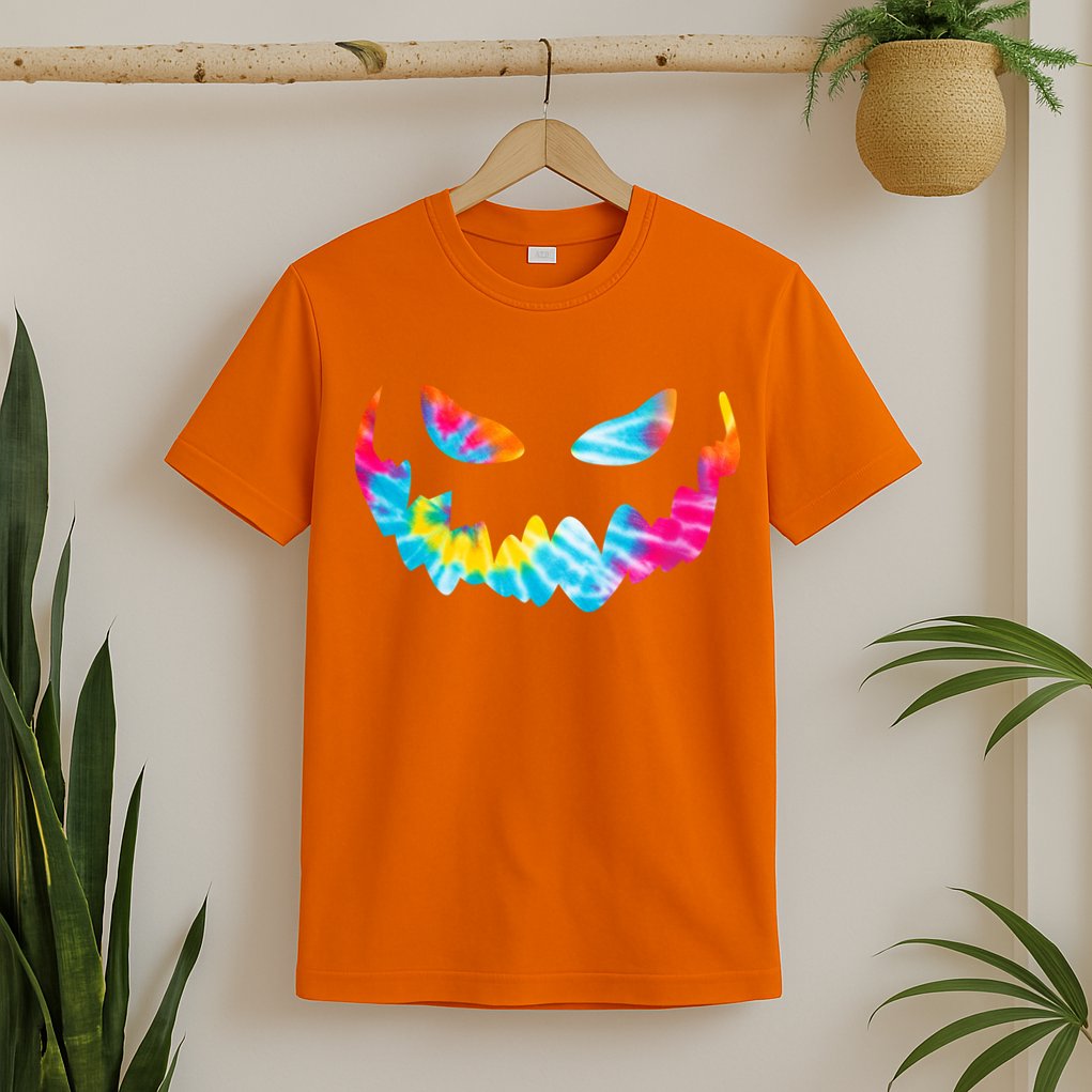Halloween Pumpkin Pink Yellow Blue Tie Dye Face T-Shirt