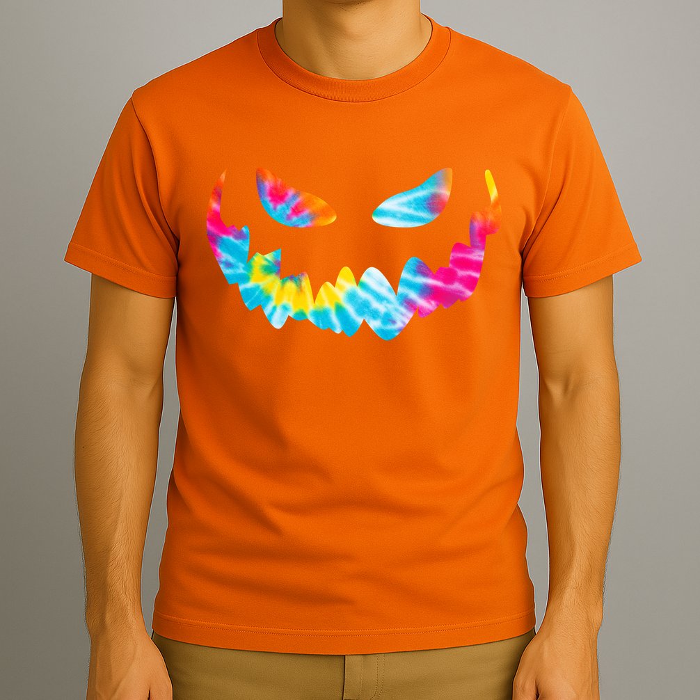 Halloween Pumpkin Pink Yellow Blue Tie Dye Face T-Shirt