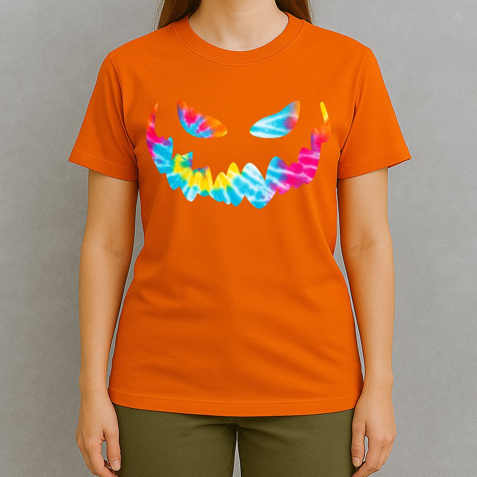 Halloween Pumpkin Pink Yellow Blue Tie Dye Face T-Shirt