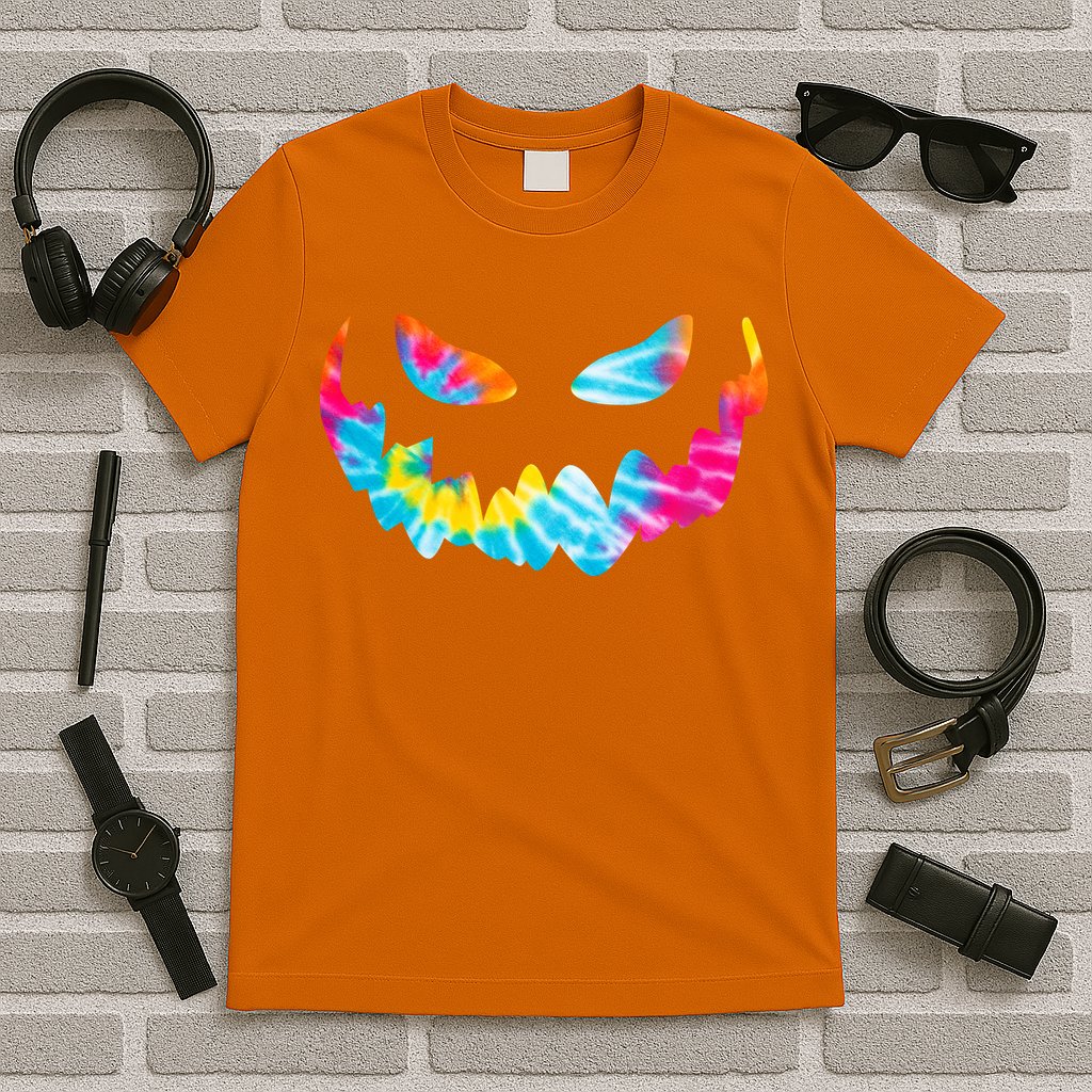 Halloween Pumpkin Pink Yellow Blue Tie Dye Face T-Shirt