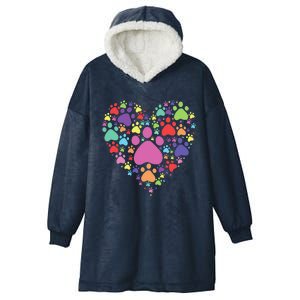 Heart Paw Print Dog Cat Lover Valentines Day Hooded Wearable Blanket