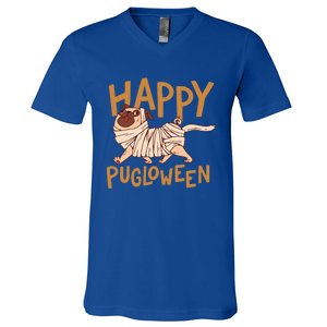 Happy Pugloween Pug Halloween Gift V-Neck T-Shirt