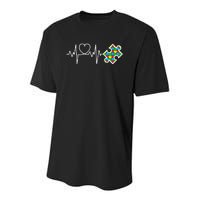 Heart Puzzle Piece Heartbeat Autism Awareness Youth Performance Sprint T-Shirt